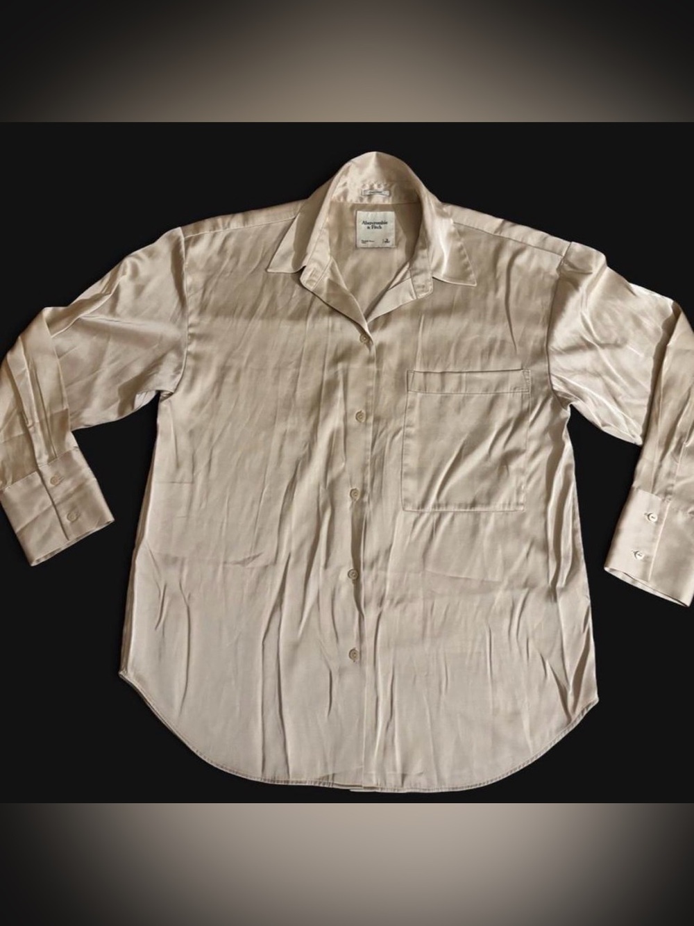 Abercrombie & F Cream Satin Button-Up Shirt Oversized Small
